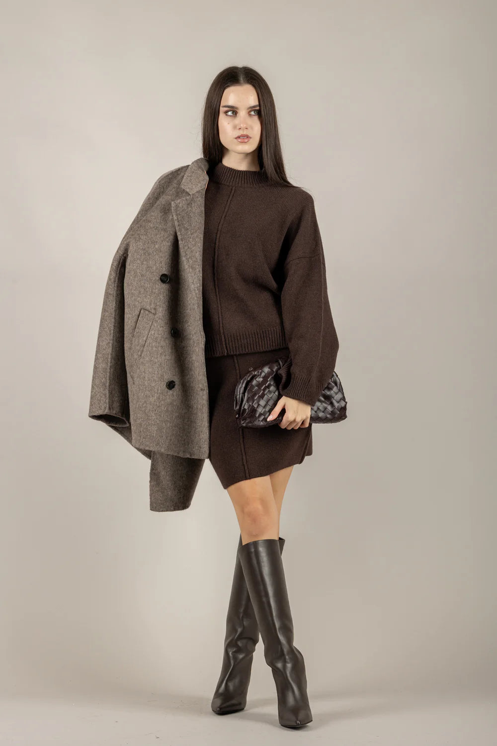 VICOLO - 77319F - GONNA IN MAGLIA MOKA