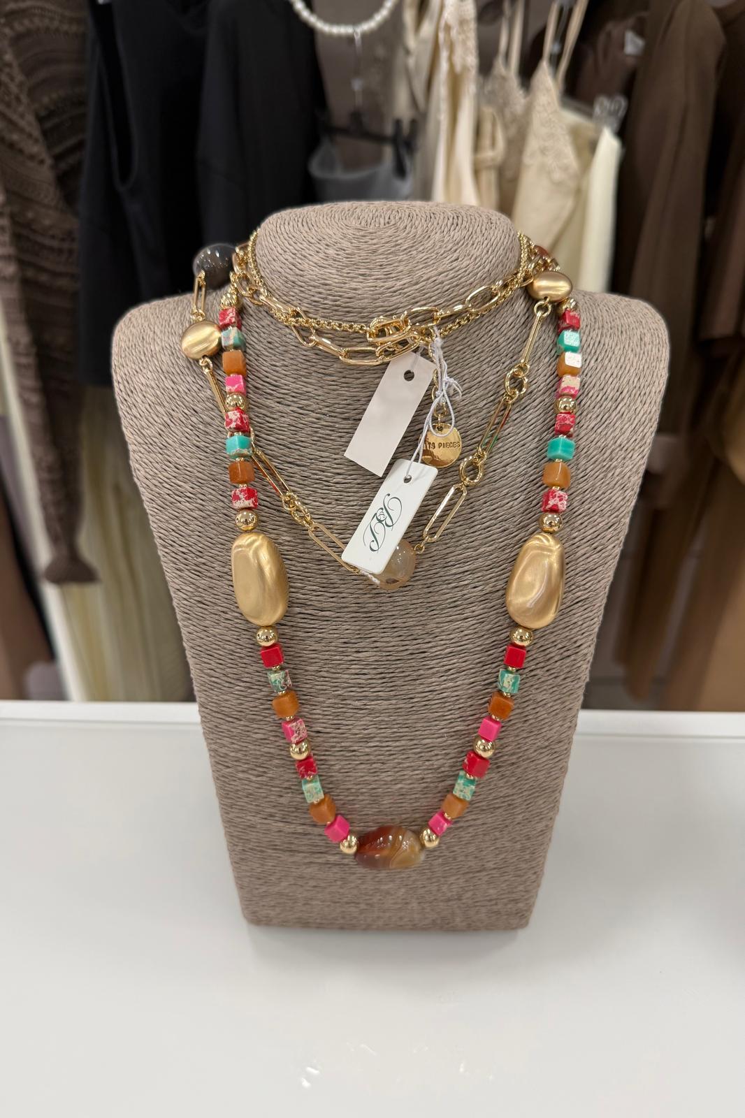 COLLANA LUNGA DUE FILI MULTICOLO