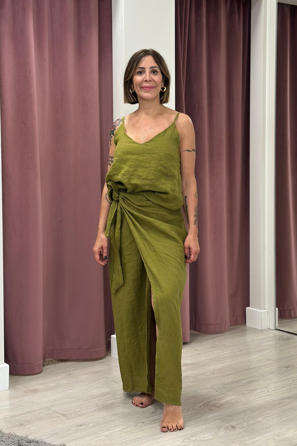 Have One - Top bretella misto lino Art. RMA-Q319 VERDE