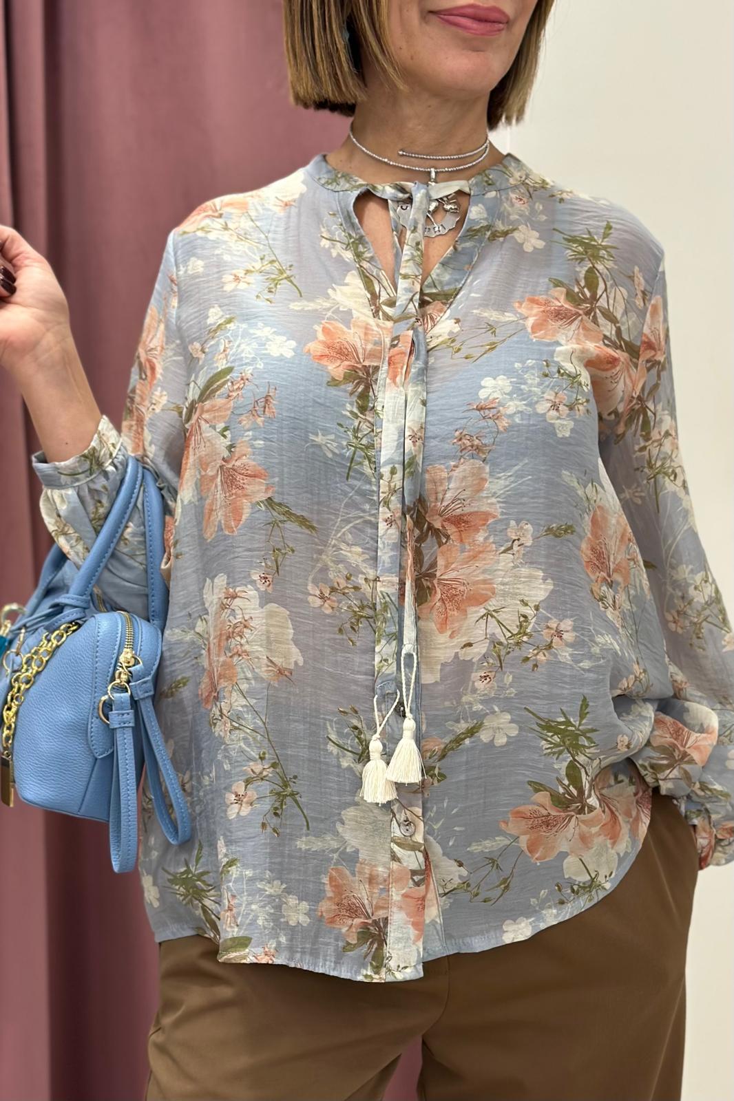 Tensione in-Camicia in mussola fantasia floreale - polvere/cipria/verde art.TI/UF1355