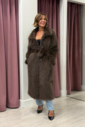 CAPPOTTO ECOPELLICCIA MORO CON CINTURA VICOLO