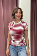 T-SHIRT RIGATA A COSTINE BIANCA/BORDEAUX