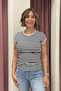 T-SHIRT RIGATA A COSTINE BIANCA/BLU