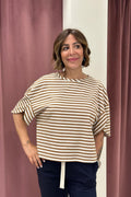 Vicolo - T-Shirt rigata manica aperta Art. UAB0380  BEIGE/NOCCIOLA