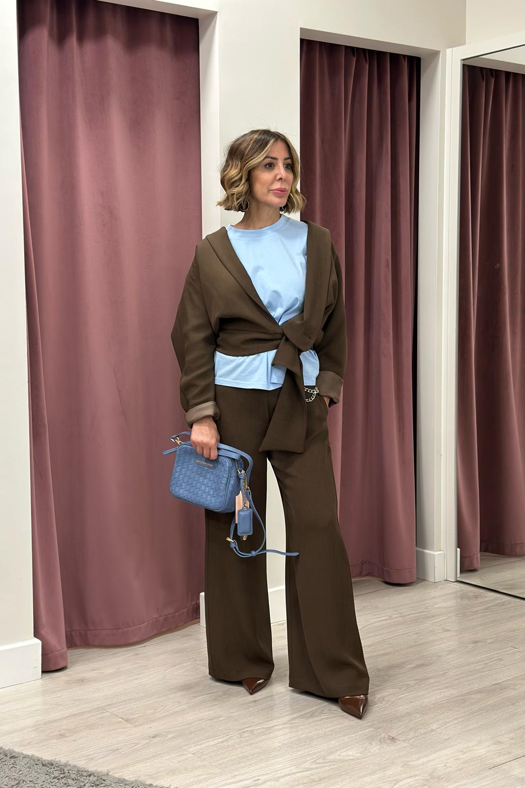 Giacca kimono tessuto fluido - cioccolato JSO-Q014