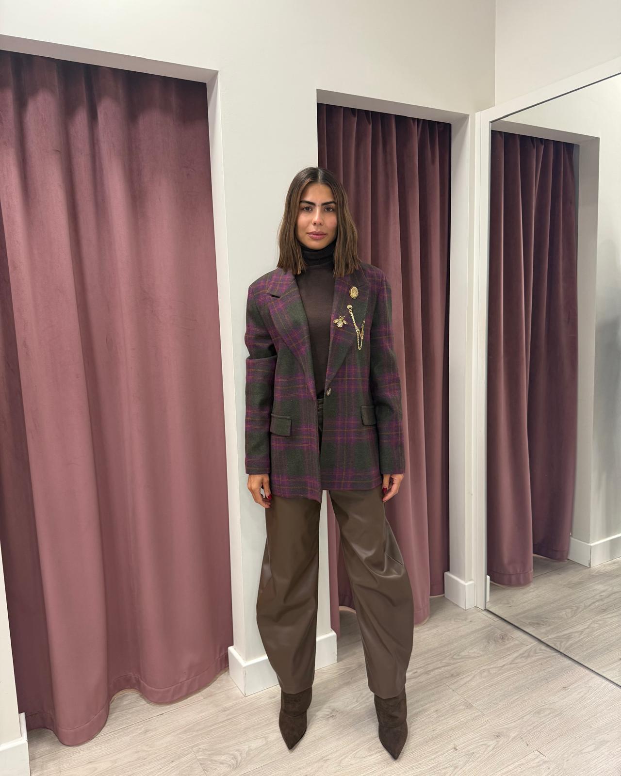 Vicolo-Giacca check misto lana con spille - militare/malvaVC/TF2131