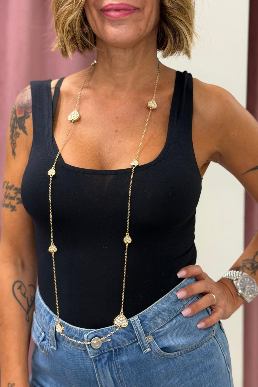 COLLANA LUNGA ORO CUORI