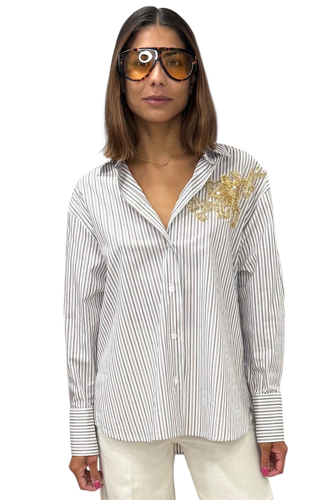 Haveone-Camicia righe con ricami - bordeaux/tabacco/biancoCGE-Q034