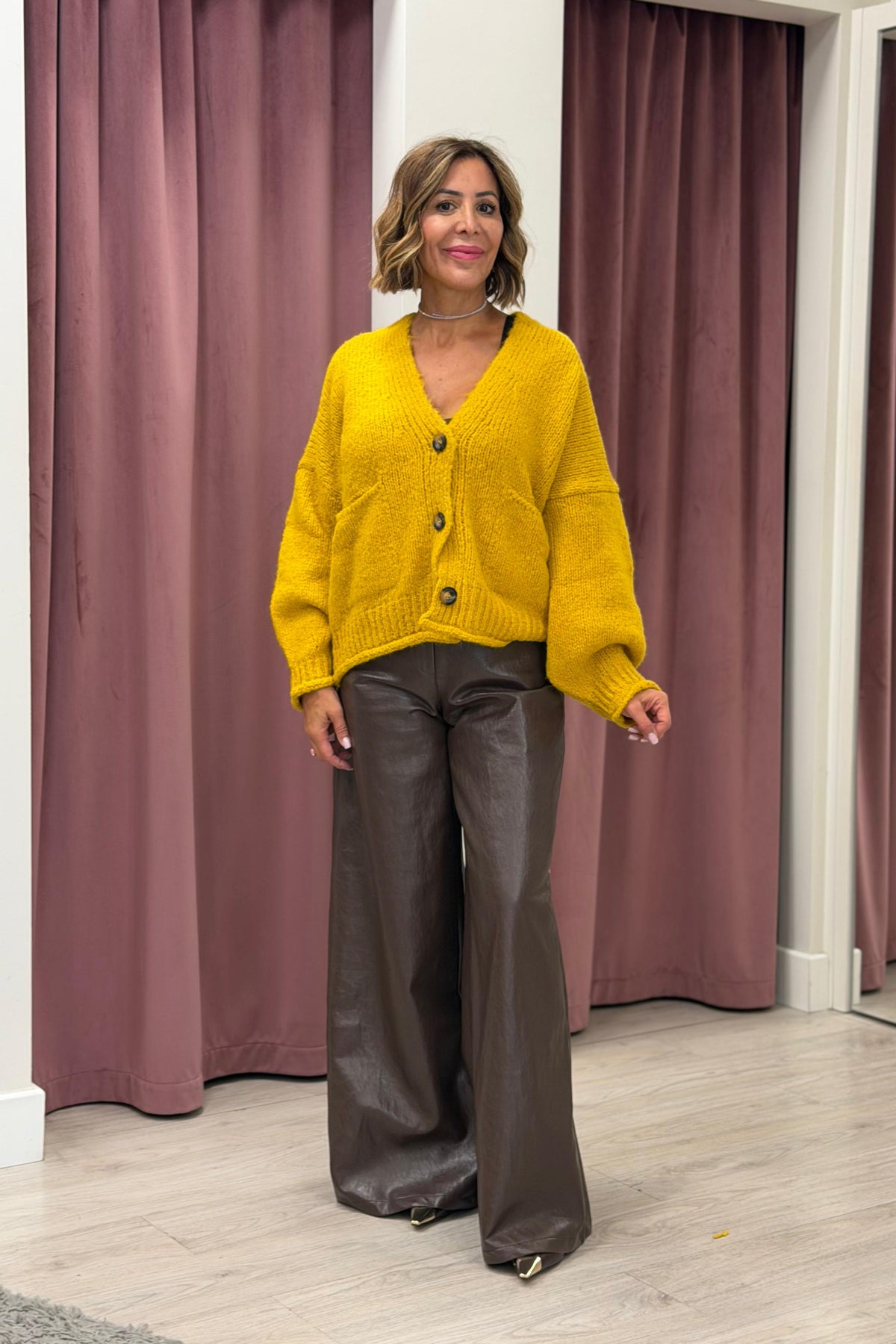 Cardigan scollo a V VICOLO SENAPE
