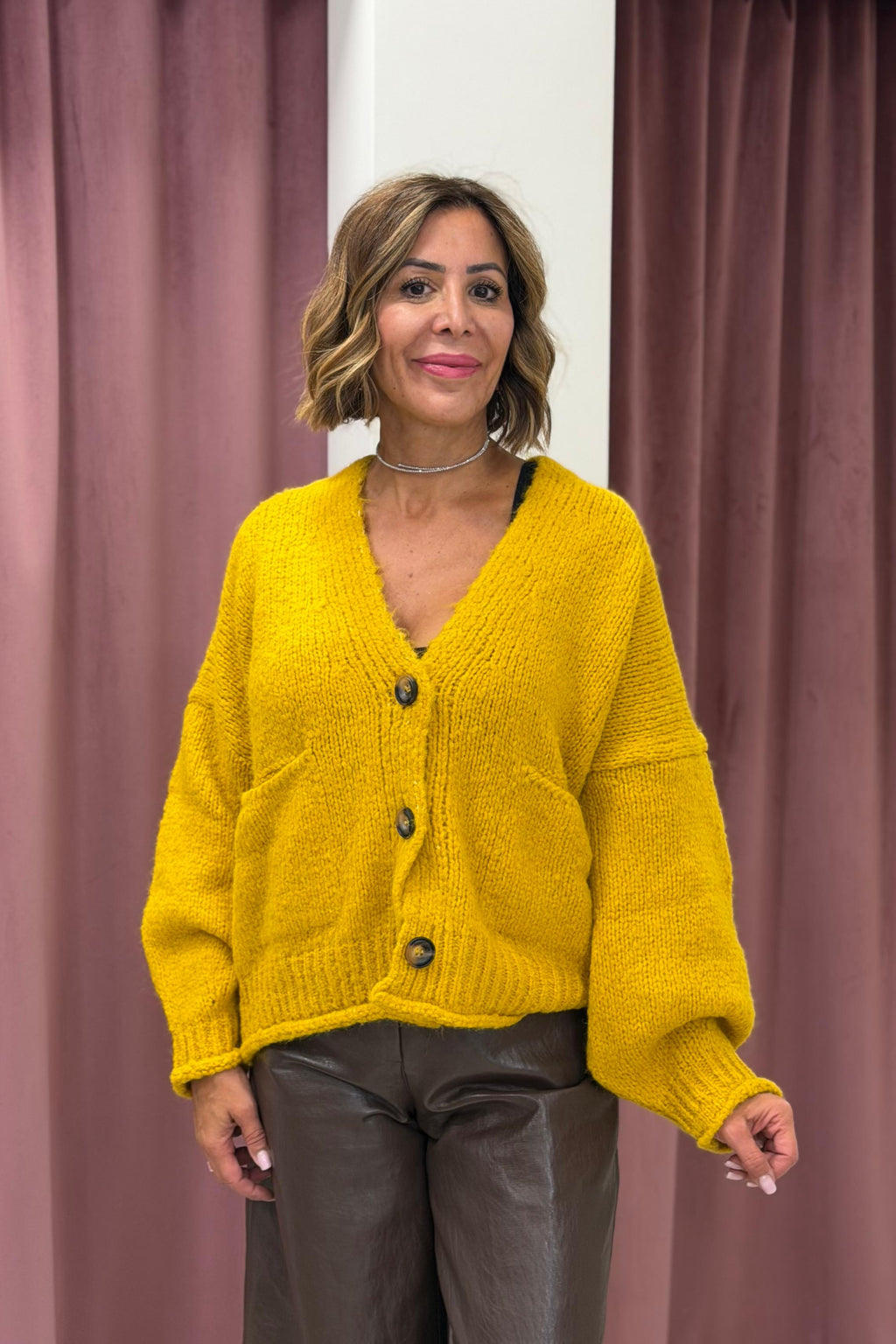 Cardigan scollo a V VICOLO SENAPE