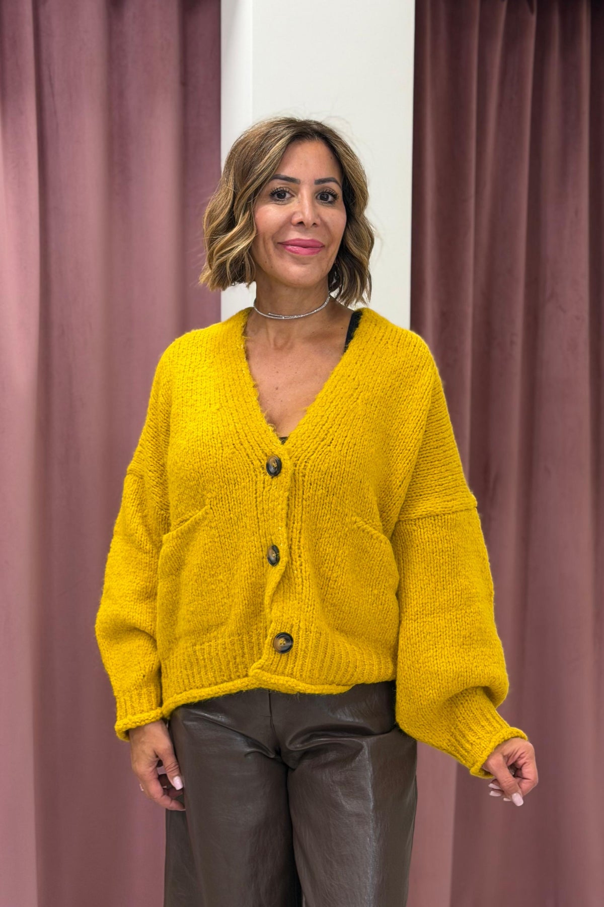 Cardigan scollo a V VICOLO SENAPE