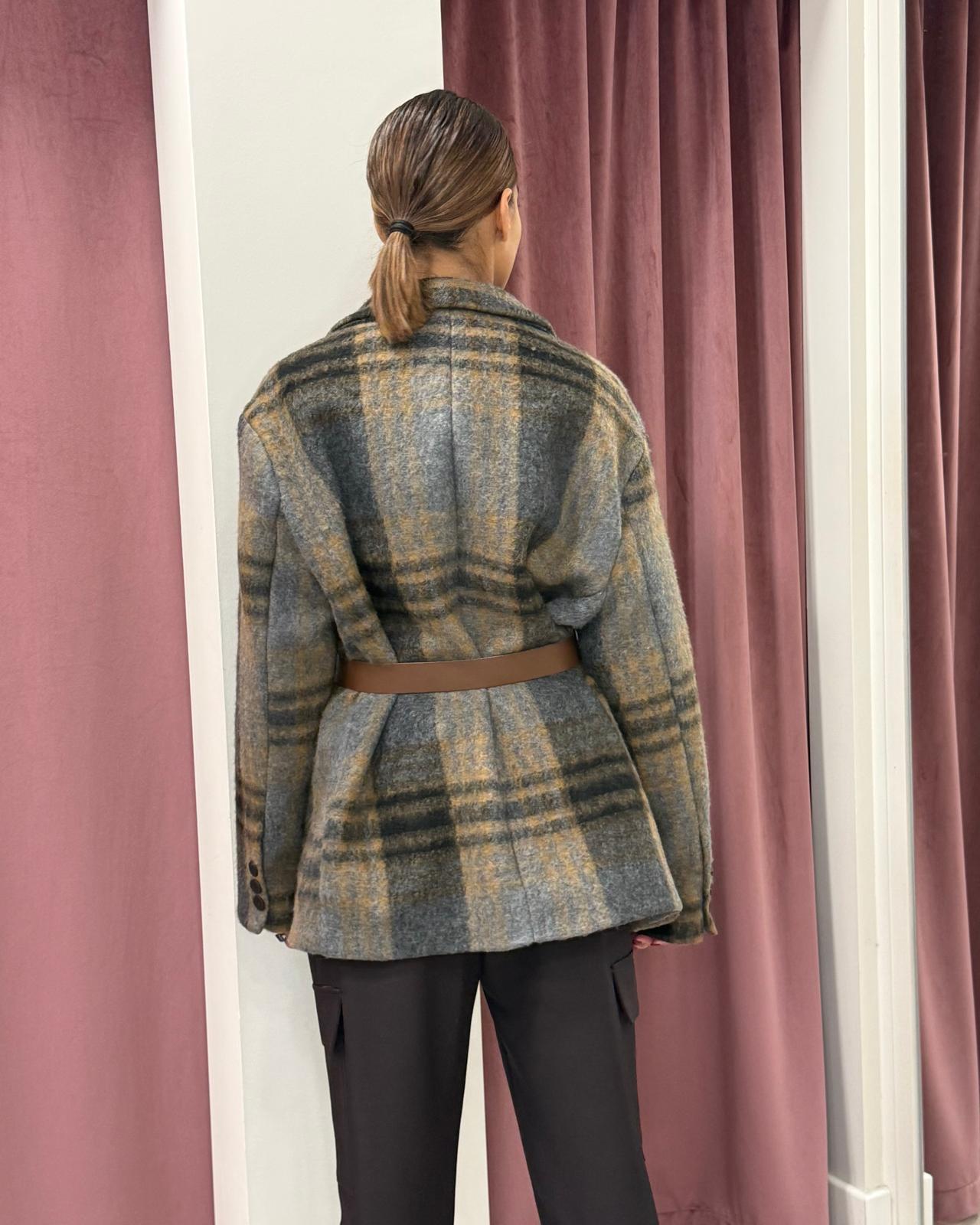 Vicolo - Giacca cappotto check con cintura Art. TF2088