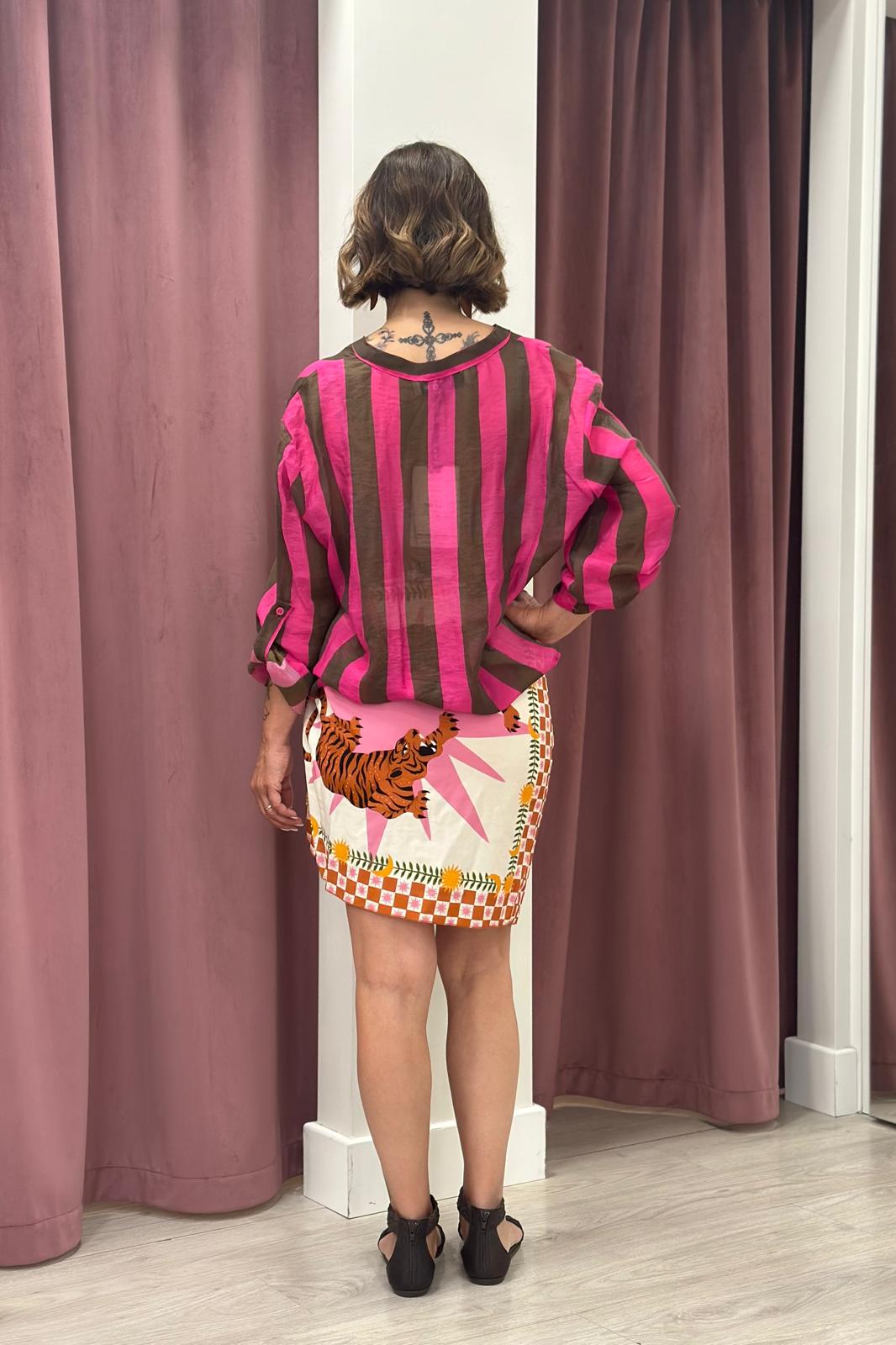 Have One - Camicia rigata collo coreano Art. CVS-Q398 ROSSO/FUCSIA