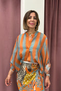 Have One - Camicia rigata collo coreano ARANCIO/VERDE