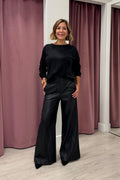 PANTALONE IN ECOPELLE A ZAMPA NERO TENSIONE IN