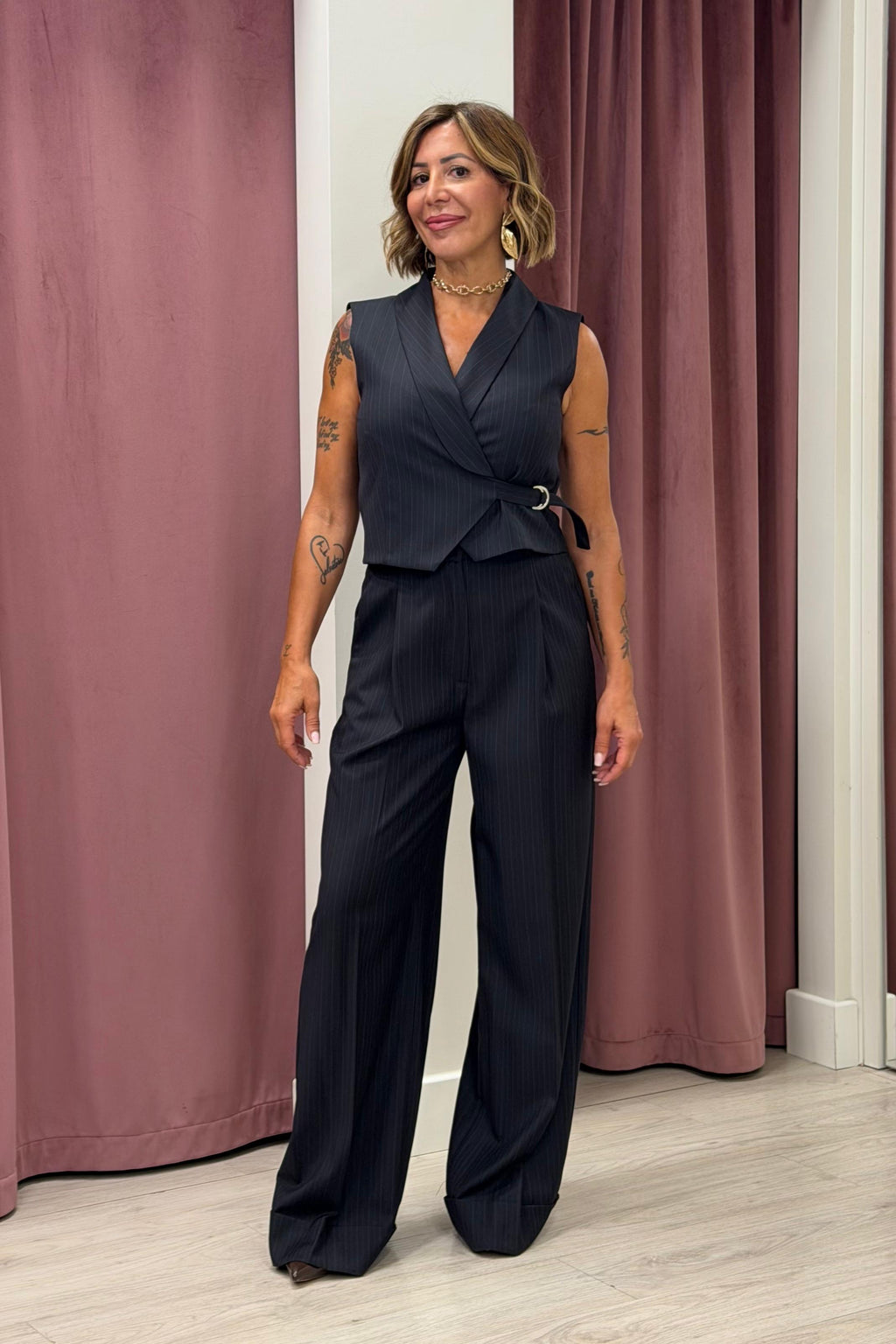 PANTALONE PALAZZO GESSATO NERO TAC0218