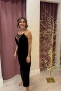 Vicolo-Abito velluto con pizzo - nero TF0400