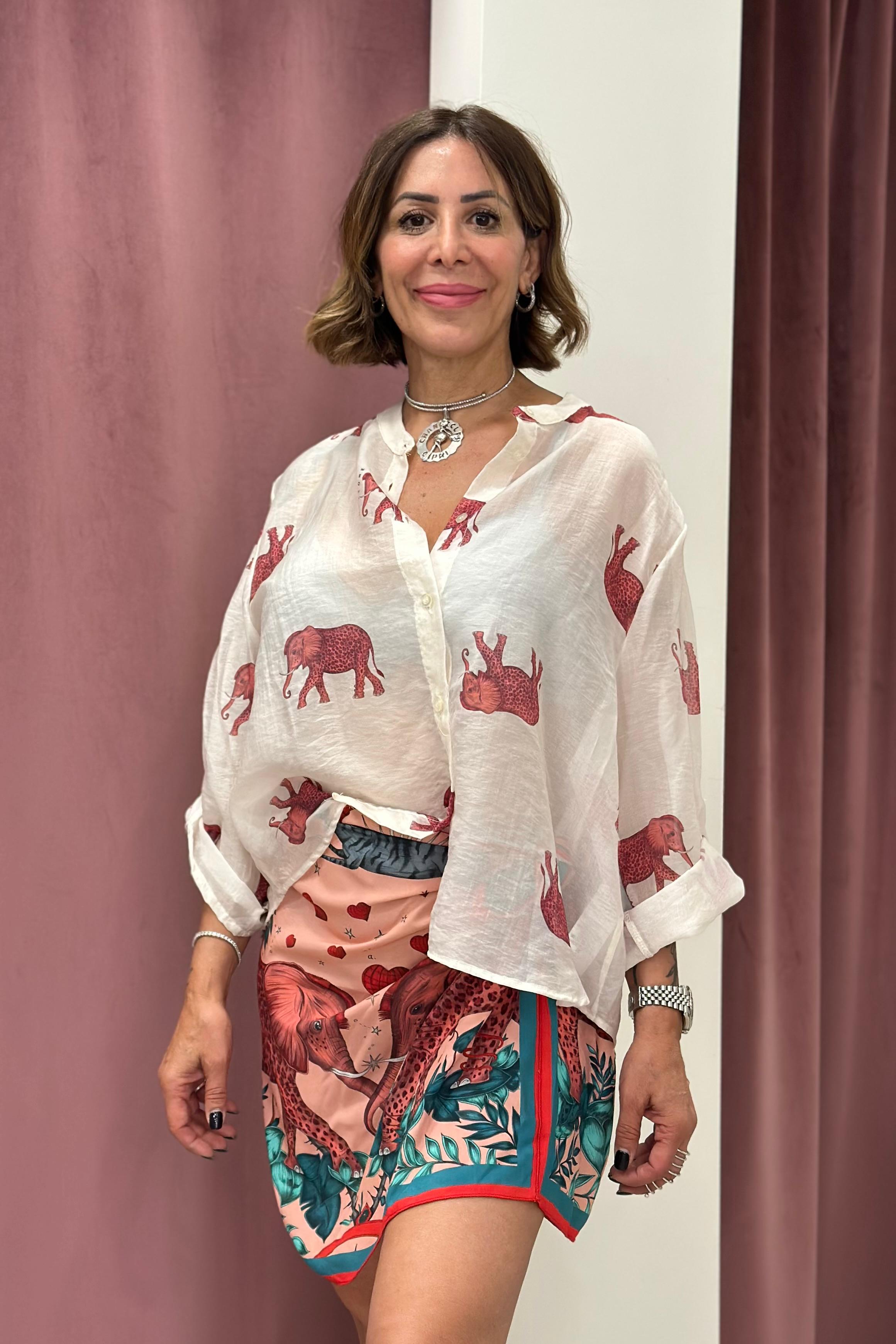 Have One - Camicia collo coreano  BIANCA CON ELEFANTE CVS-Q507