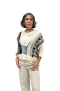 Gilet scollo V jacquard moro/celeste LNC-Q007