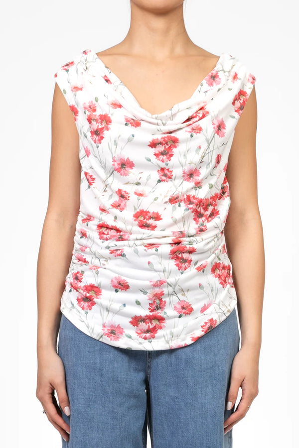 Vicolo - Top floreale con arricciatura Art. TD2052 Colore — Bianco