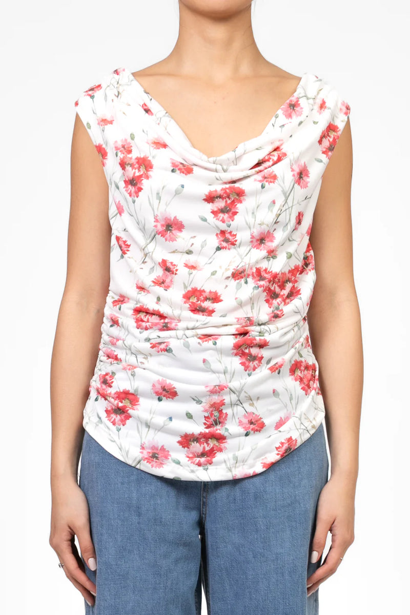 Vicolo - Top floreale con arricciatura Art. TD2052 Colore — Bianco