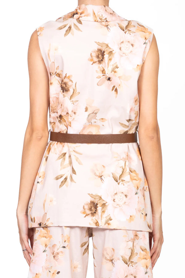 Vicolo - Gilet floreale con cinta Art. TD2215 Colore — Rosa
