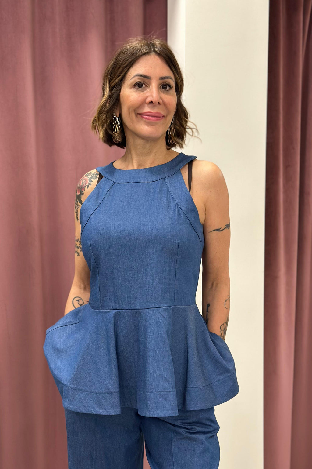 Tensione In - Top chambray peplum Art. 26T5330