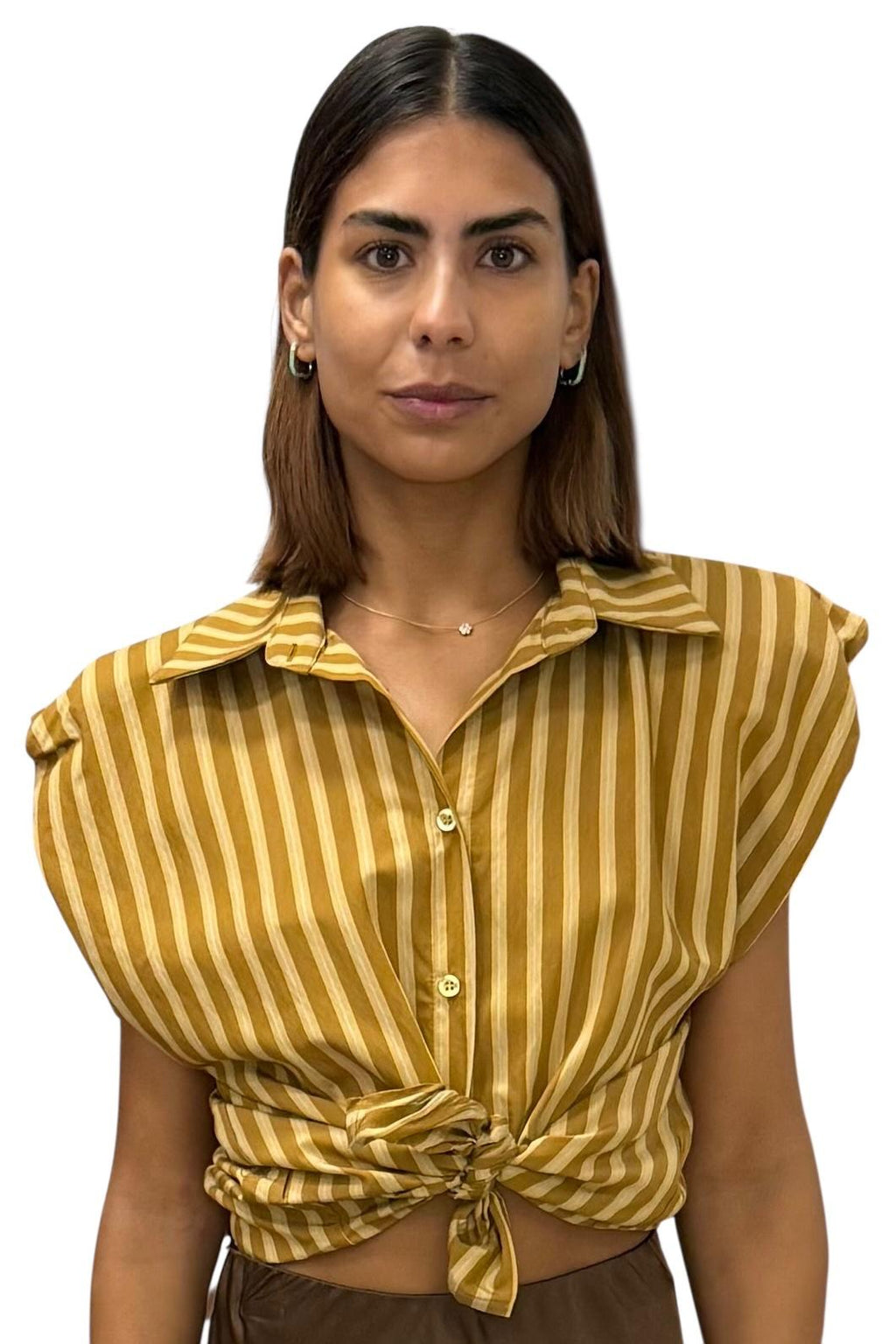 Camicia corta rigata con spalline e colletto CVE-Q030