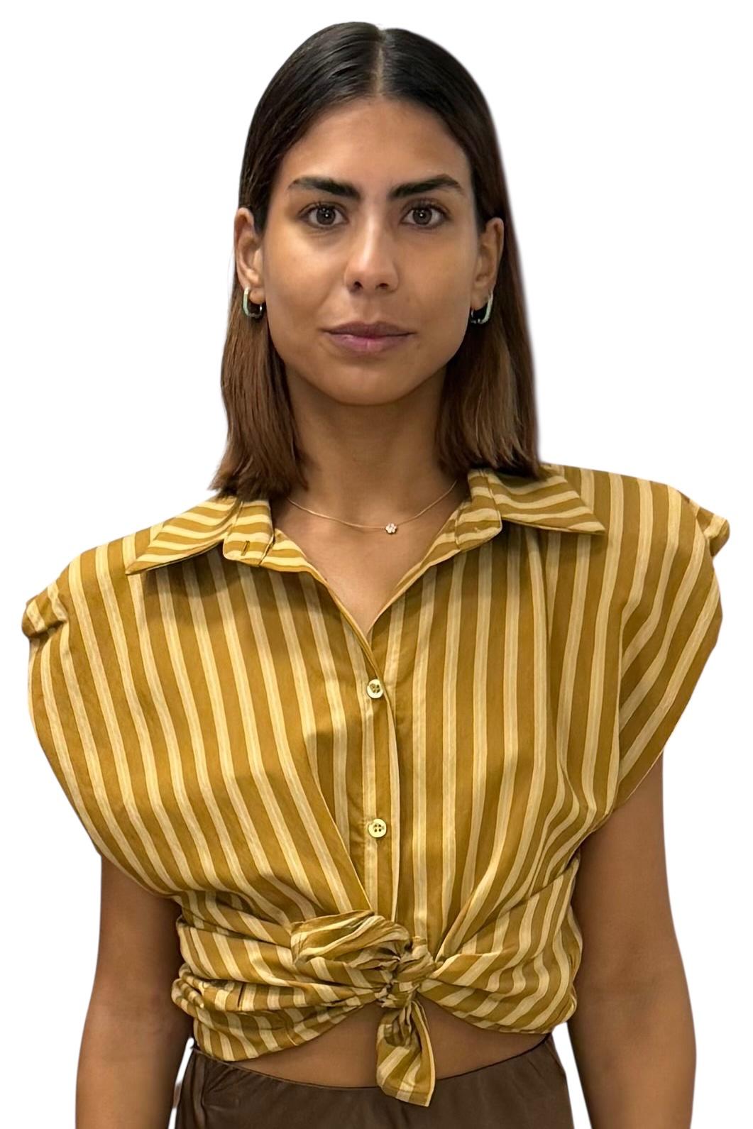 Camicia corta rigata con spalline e colletto CVE-Q030