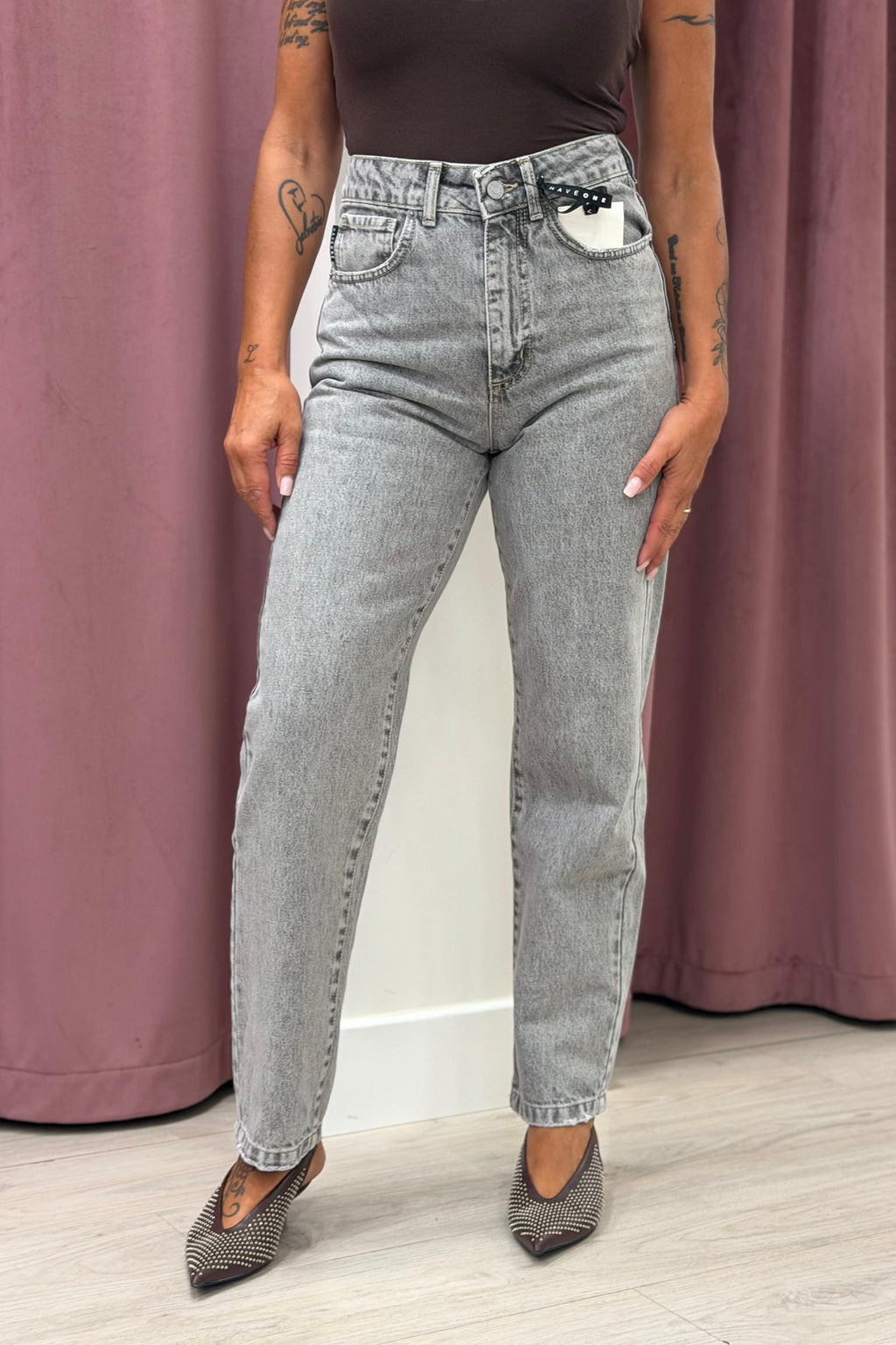 Jeans vita alta lavaggio grigio slavato HAVEONE art. PGZ-R059