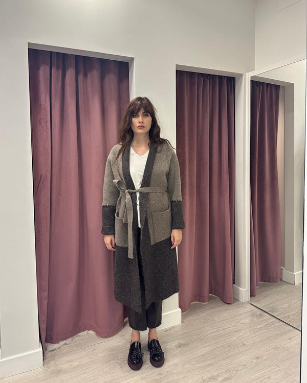 Vicolo-Cappotto in maglia con applicazioni - MORO/TORTORA 55002F