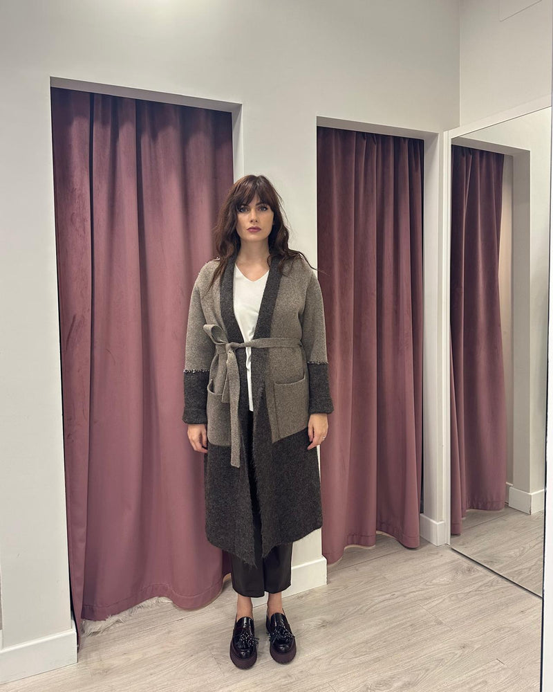 Vicolo-Cappotto in maglia con applicazioni - MORO/TORTORA 55002F