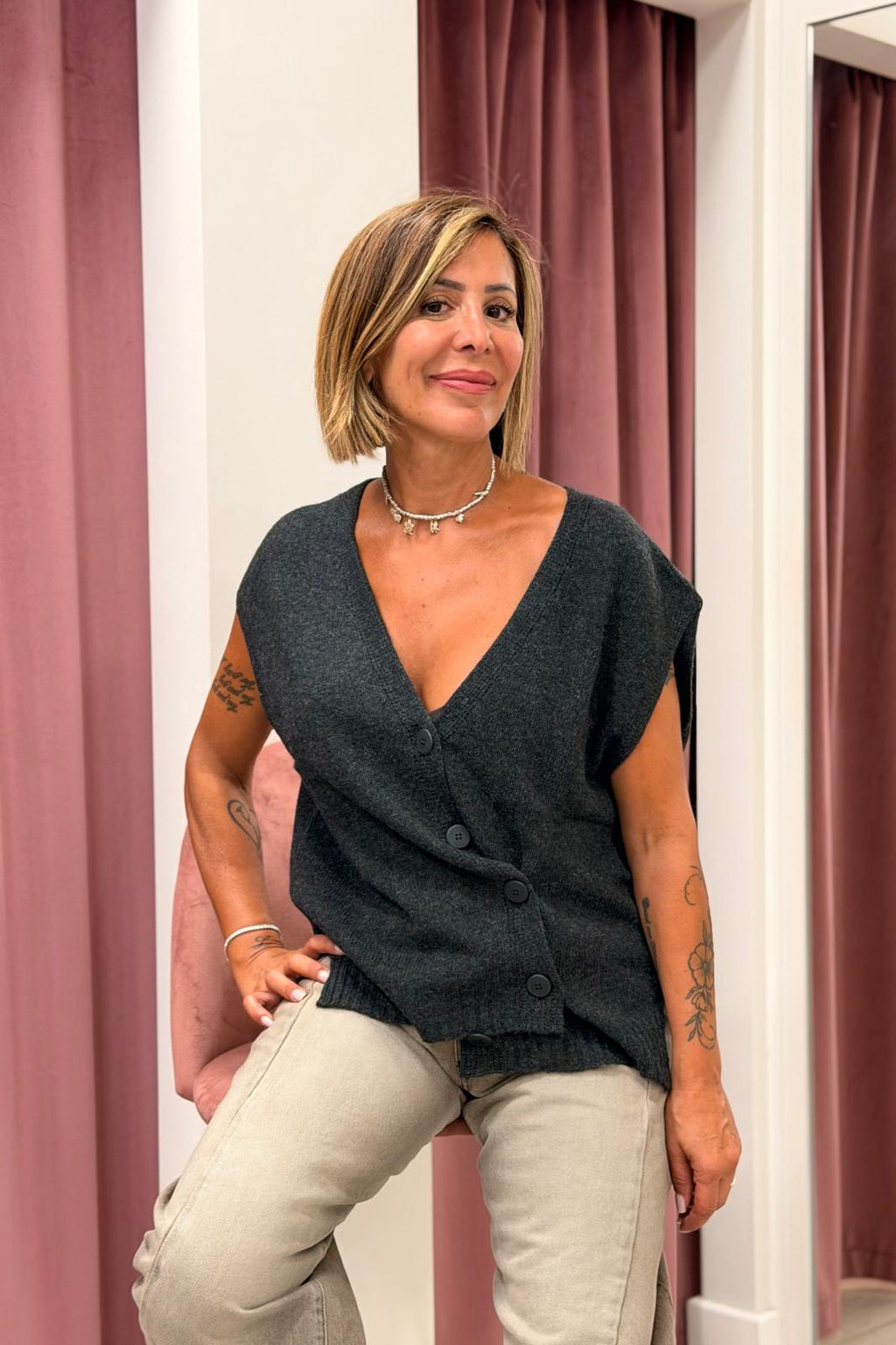 GILET TENSIONE IN TE/WF8668 GRIGIO SCURO
