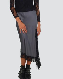 Vicolo gonna satin asimmetrica spacco laterale con pizzo 100% viscosa Art TF0995