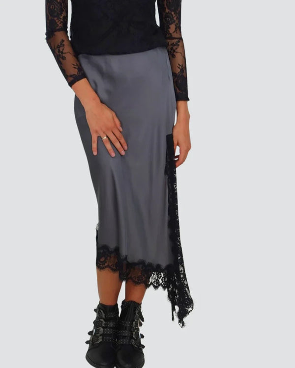 Vicolo gonna satin asimmetrica spacco laterale con pizzo 100% viscosa Art TF0995