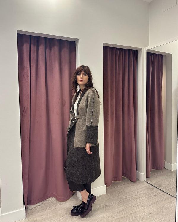 Vicolo-Cappotto in maglia con applicazioni - MORO/TORTORA 55002F