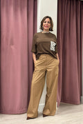 Pantalone palazzo in cotone Art. 26P4934 COGNAC