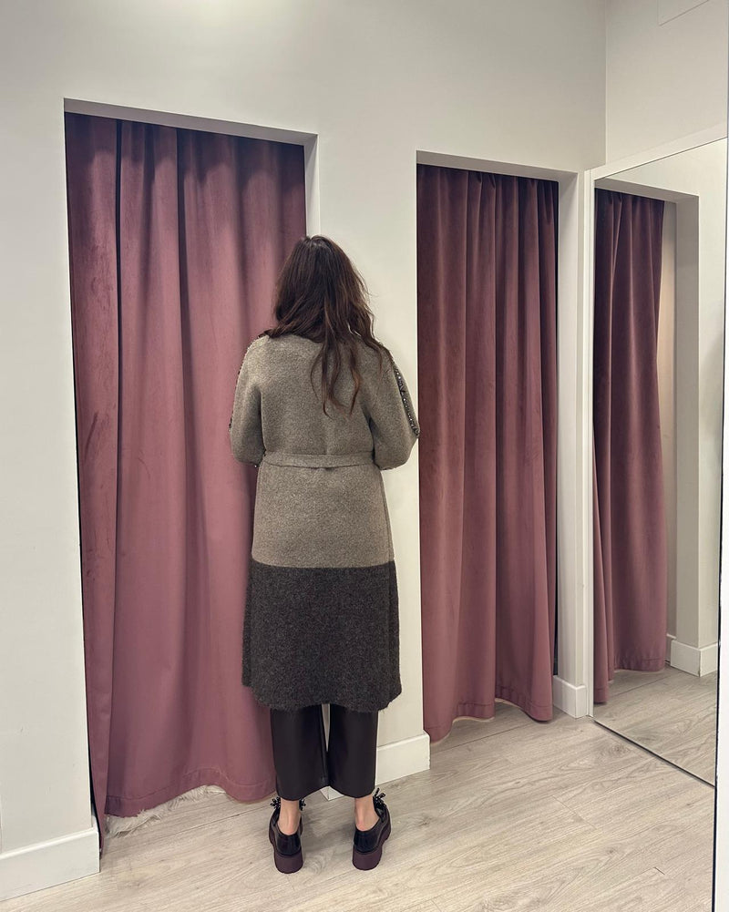 Vicolo-Cappotto in maglia con applicazioni - MORO/TORTORA 55002F