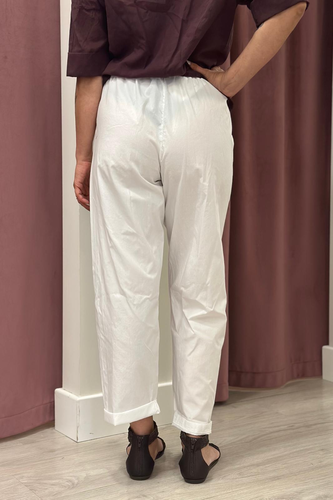 Haveone-Pantalone 100% cotone con coulisse - bianco PFL-Q565