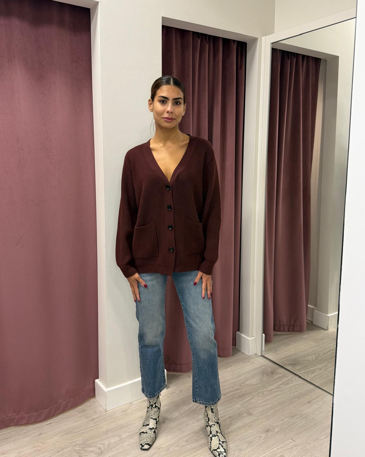 Cardigan scollo V 77278F BORDEAUX