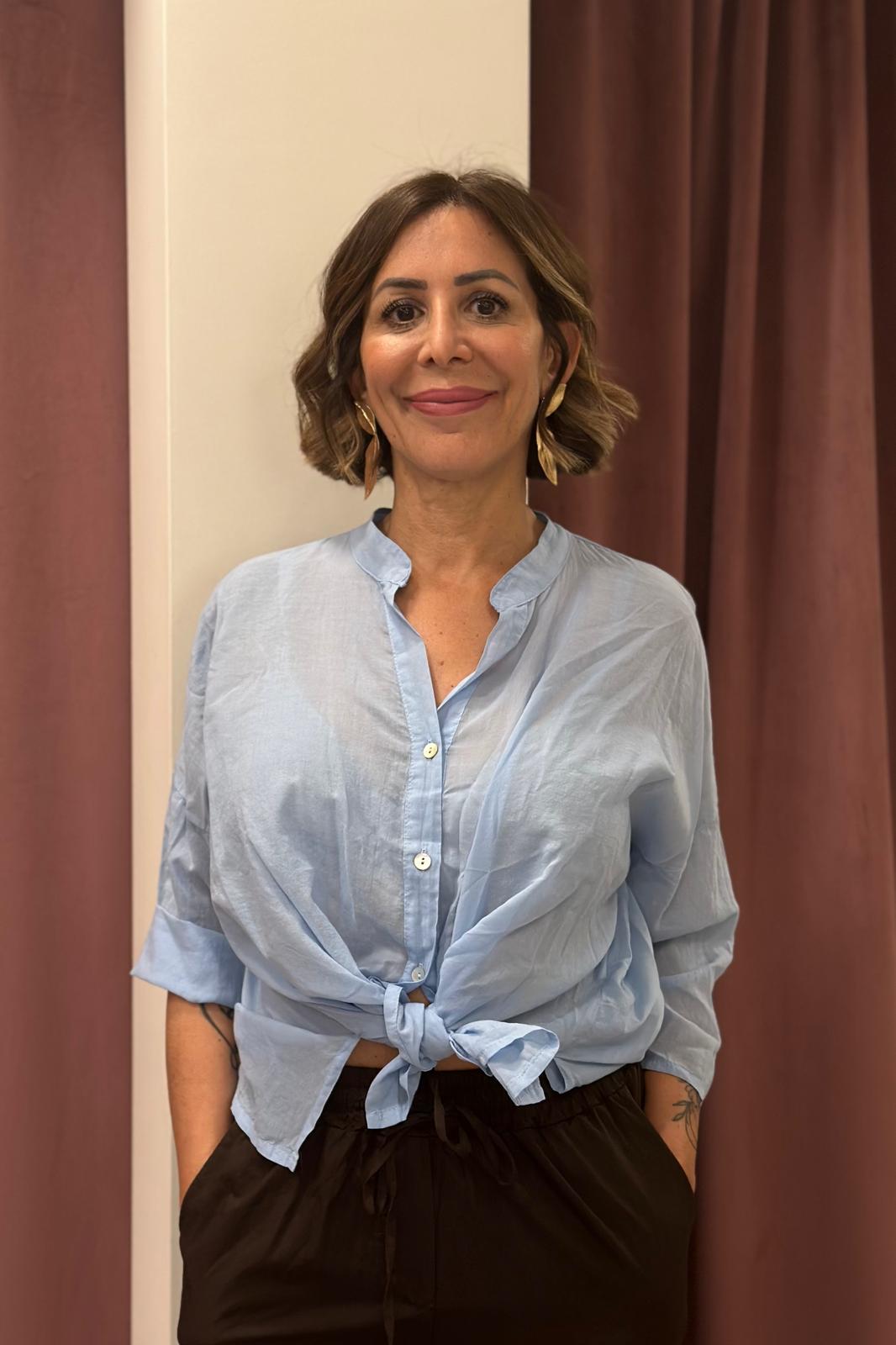 Haveone-Camicia mussola collo coreana AZZURRA