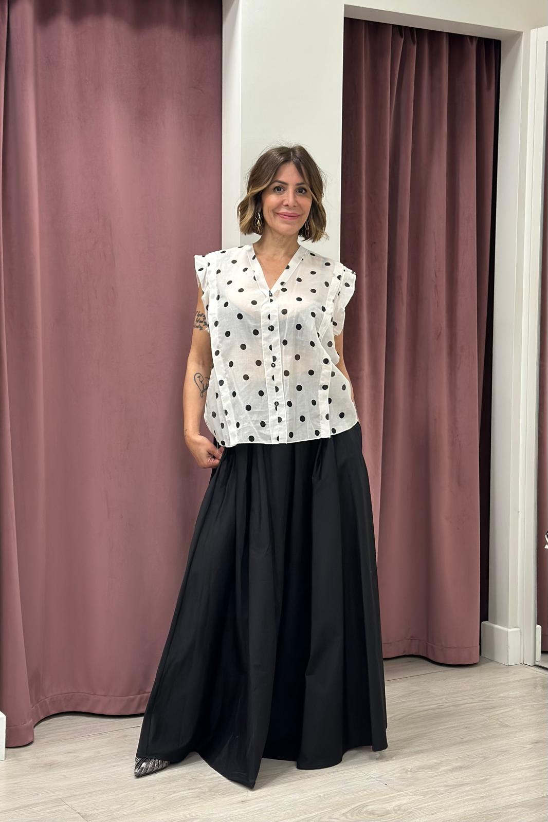 Tensione in-Camicia smanicata pois in mussola - bianco/nero 39414