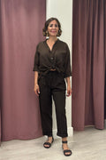 Haveone-Pantalone 100% cotone con coulisse - moro PFL-Q565