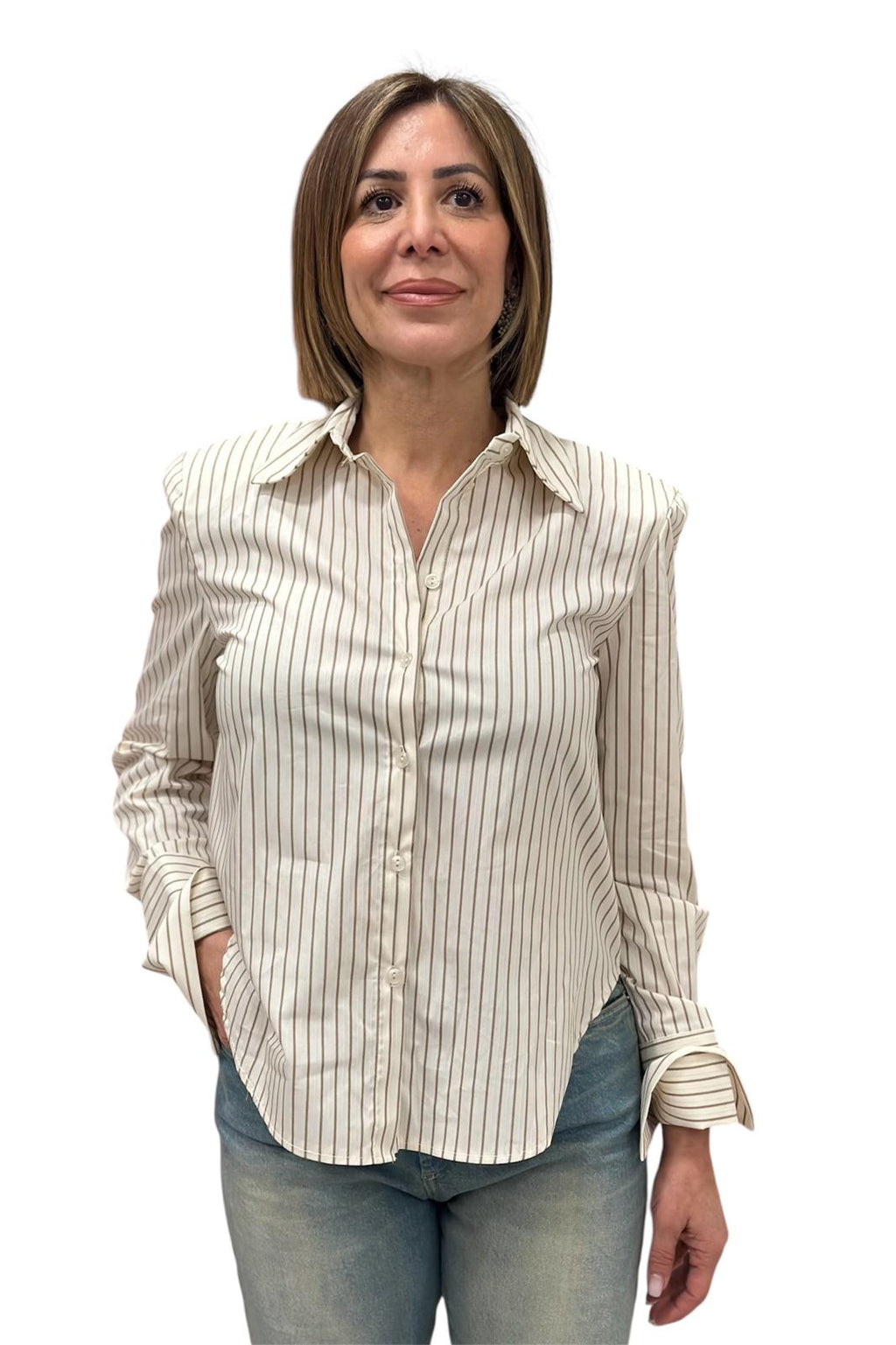 CAMICIA BURRO CON RIGA MORO