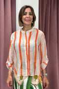 Have One - Camicia collo coreano BIANCA/ARANCIO