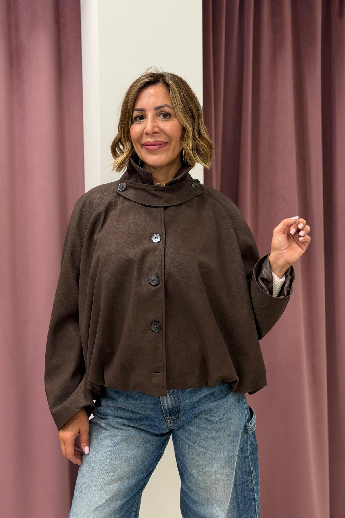 GIACCA BOMBER IN SUEDE CON COLLETTO E BOTTONI TENSIONE IN