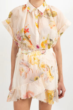 Camicia a manica corta in lyocell fantasia flowers ViCOLO TD2207