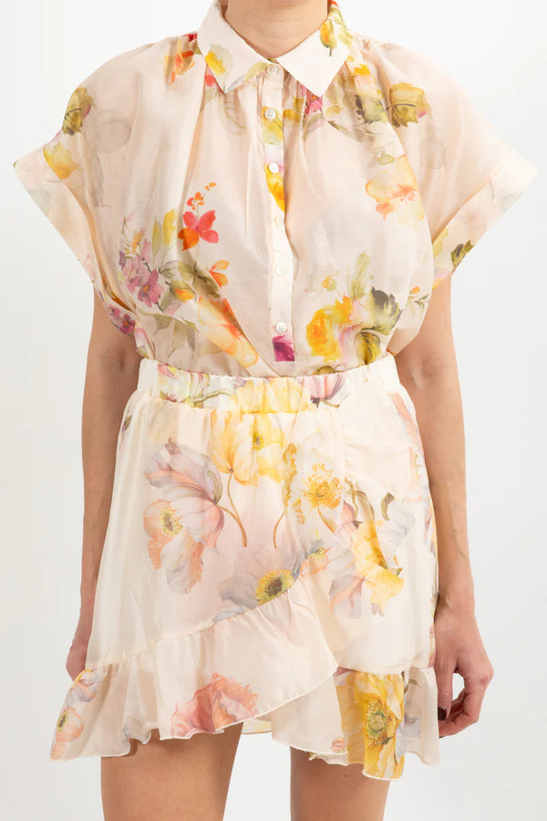 Camicia a manica corta in lyocell fantasia flowers ViCOLO TD2207