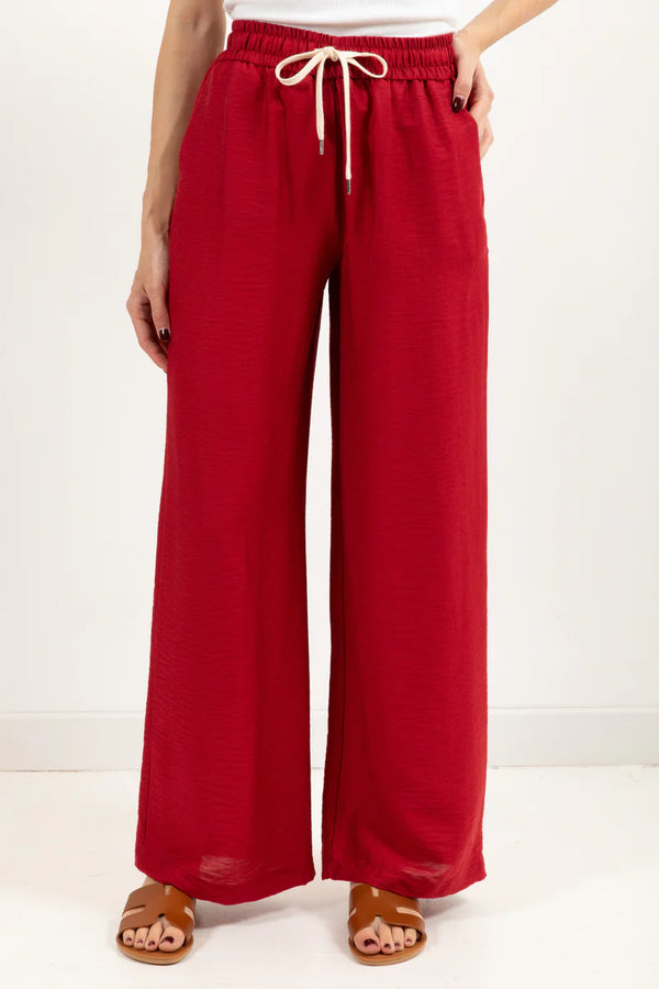 Pantalone con coulisse in lino e viscosa TD0387 ROSSO D'INDIA