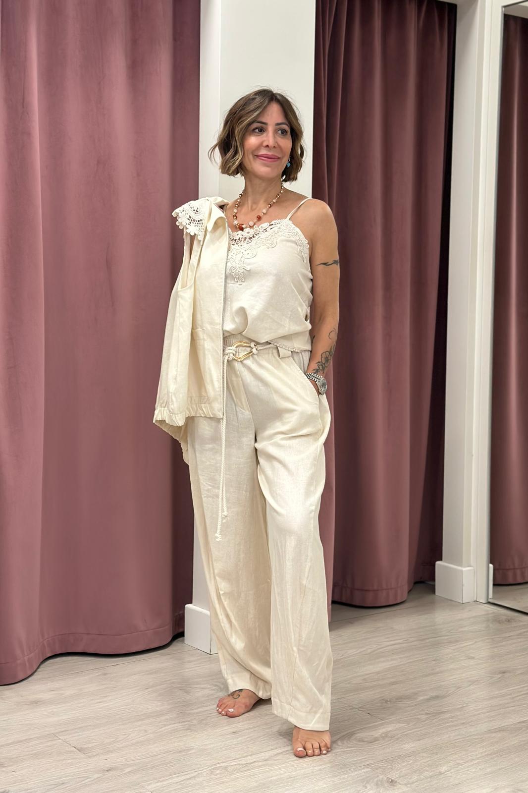 PANTALONE  LINO E VISCOSA BURRO